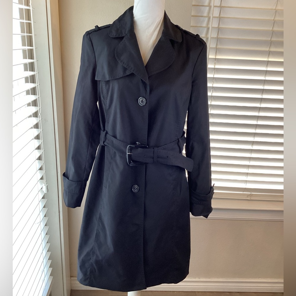Kenneth Cole Reaction Black Trench Coat Size L